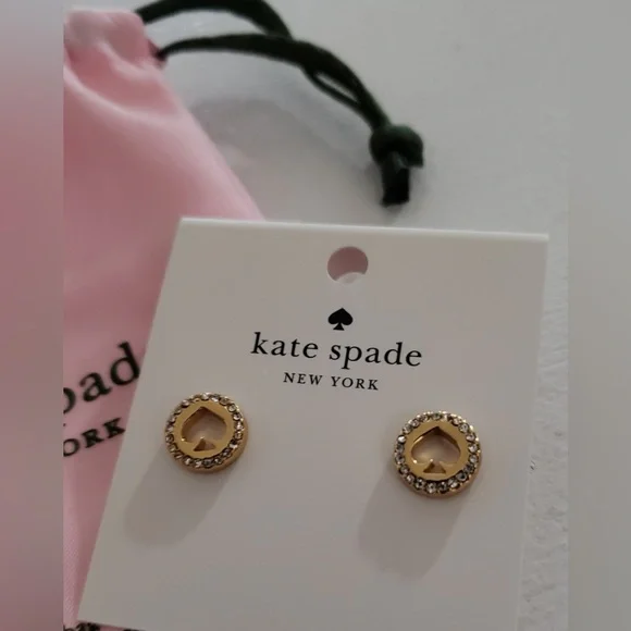 Kate Spade Gold Stud Earrings with Pink Pouch - Picture 2 of 6